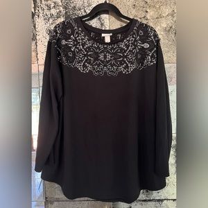 AVA & VIV Tunic Long Sleeve Rayon Jersey Knit Blouse Glitter Burnout, Size 1X